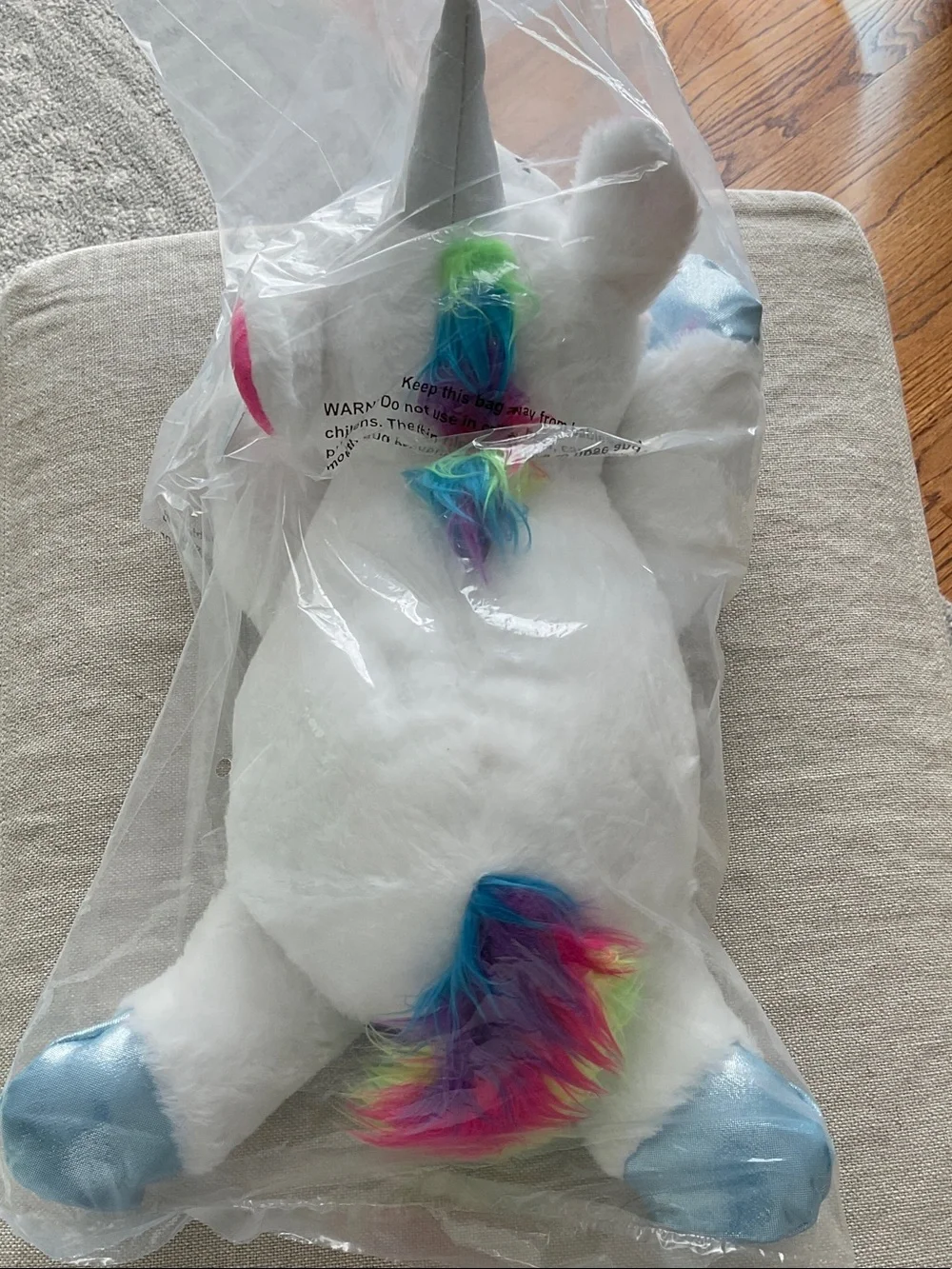 Plush Unicorn Dog Toy - White with Blue Accents